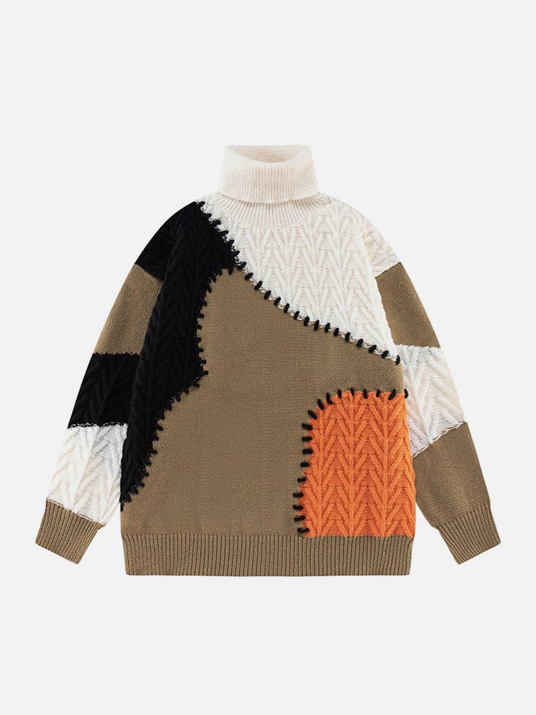 Helmiss - Contrast Patchwork Turtleneck Sweater- Streetwear Fashion - helmiss.com