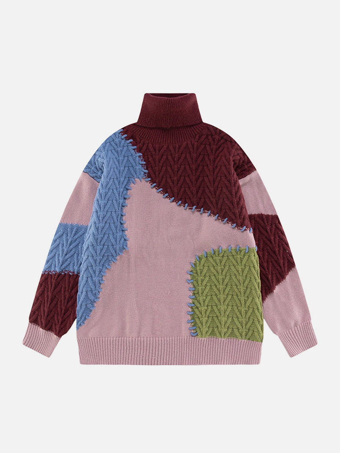 Helmiss - Contrast Patchwork Turtleneck Sweater- Streetwear Fashion - helmiss.com