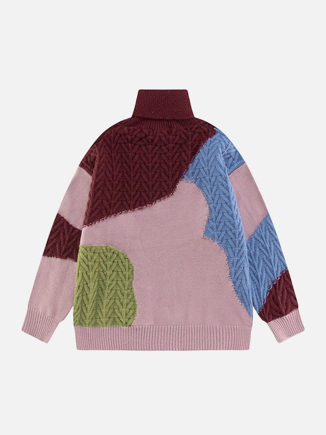 Helmiss - Contrast Patchwork Turtleneck Sweater- Streetwear Fashion - helmiss.com