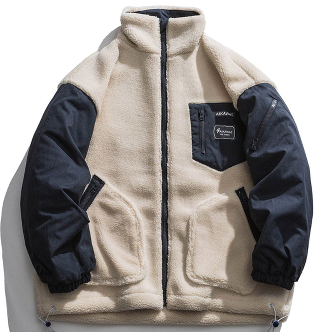 Helmiss - Contrast Stitching Sherpa Winter Coat- Streetwear Fashion - helmiss.com