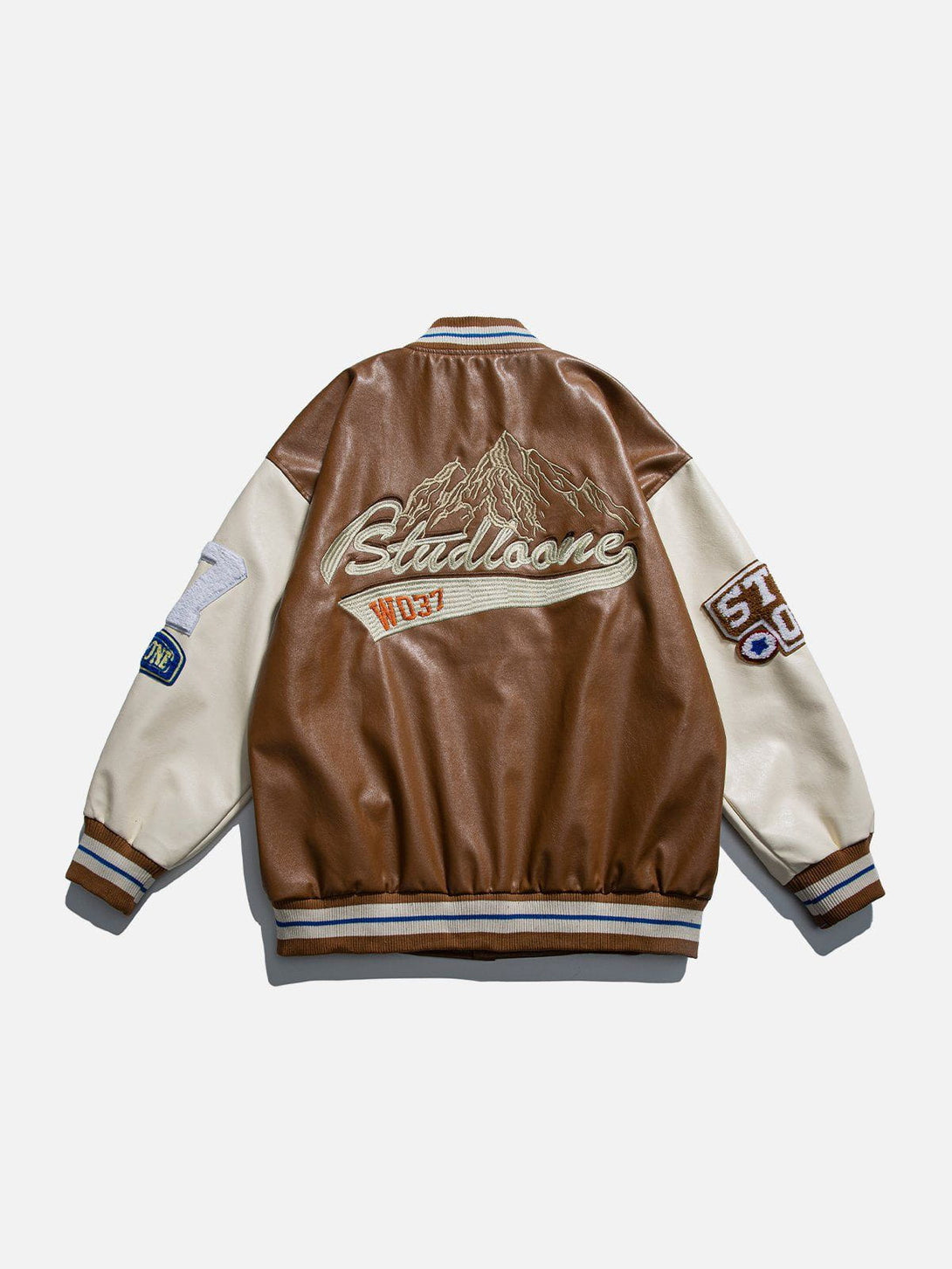 Helmiss - Contrast Varsity PU Jacket- Streetwear Fashion - helmiss.com