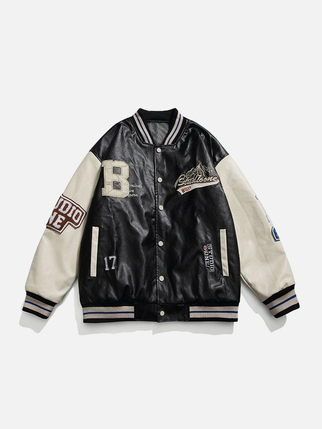 Helmiss - Contrast Varsity PU Jacket- Streetwear Fashion - helmiss.com