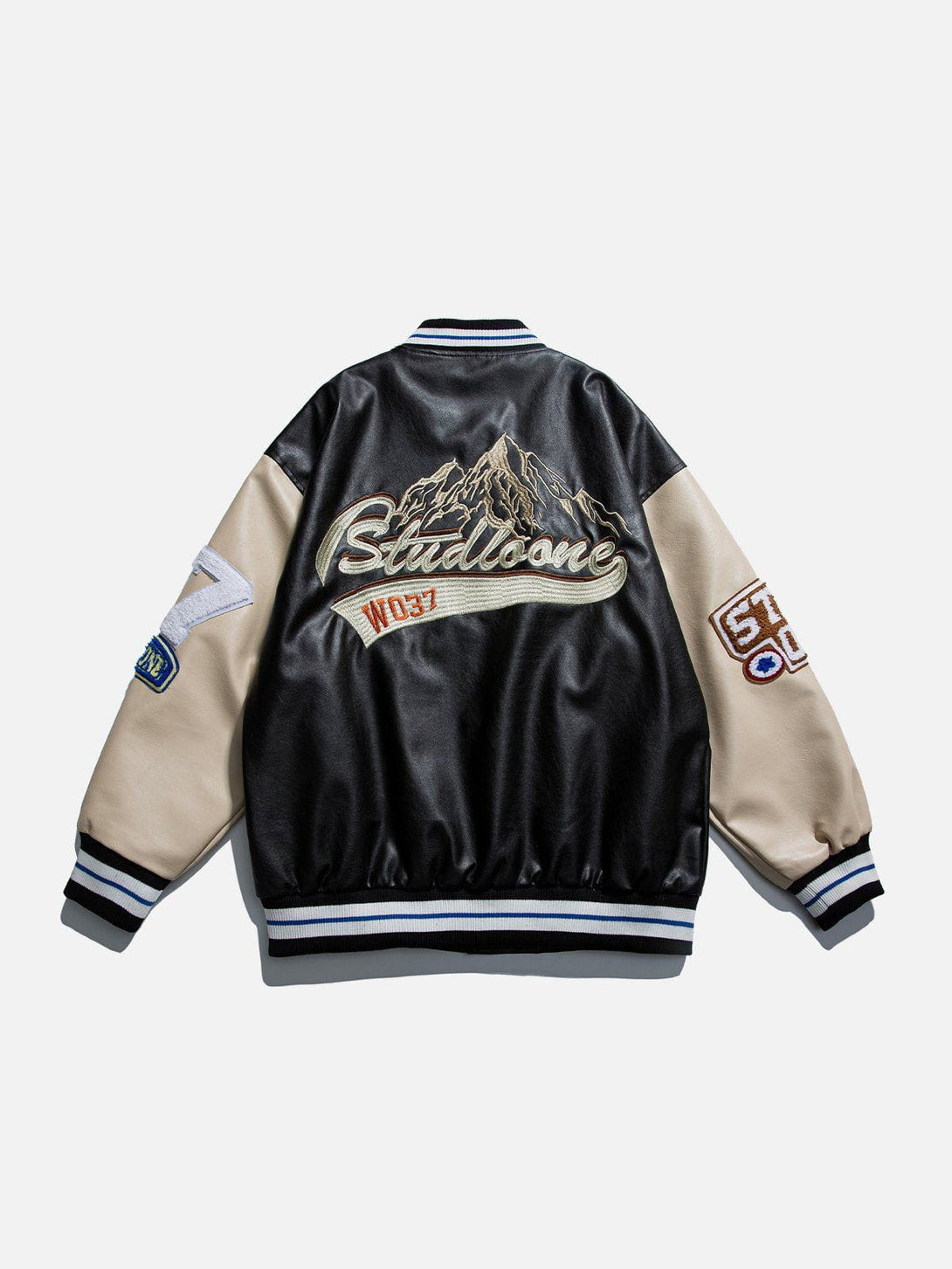 Helmiss - Contrast Varsity PU Jacket- Streetwear Fashion - helmiss.com