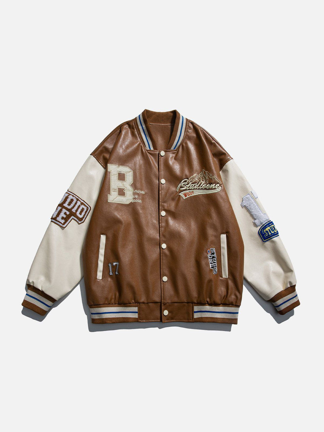 Helmiss - Contrast Varsity PU Jacket- Streetwear Fashion - helmiss.com