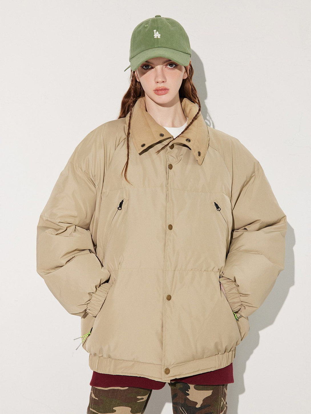 Helmiss - Contrasting Collar Winter Coat- Streetwear Fashion - helmiss.com