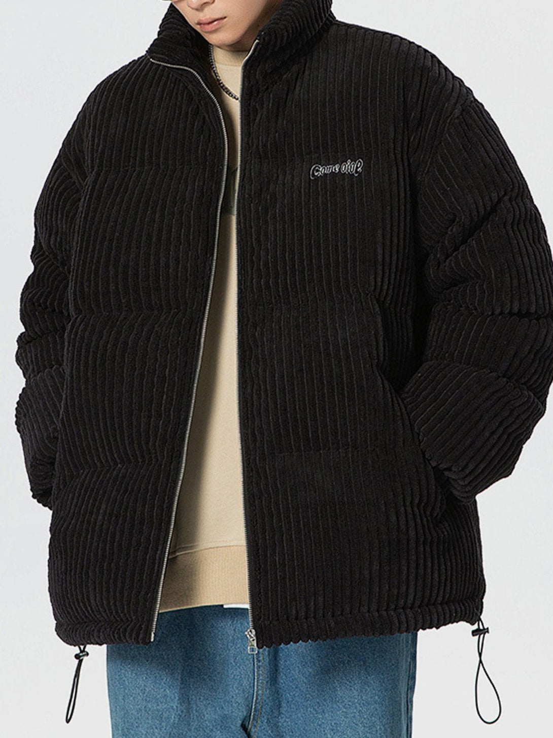 Helmiss - Corduroy Embroidery Winter Coat- Streetwear Fashion - helmiss.com