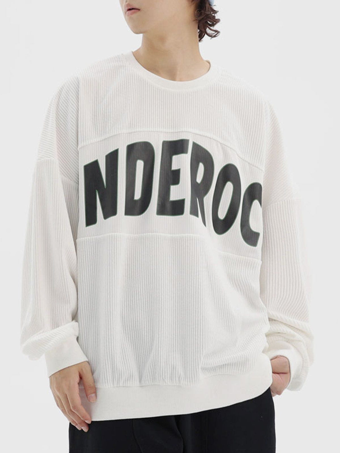 Helmiss - Corduroy Letter Print Sweatshirt- Streetwear Fashion - helmiss.com