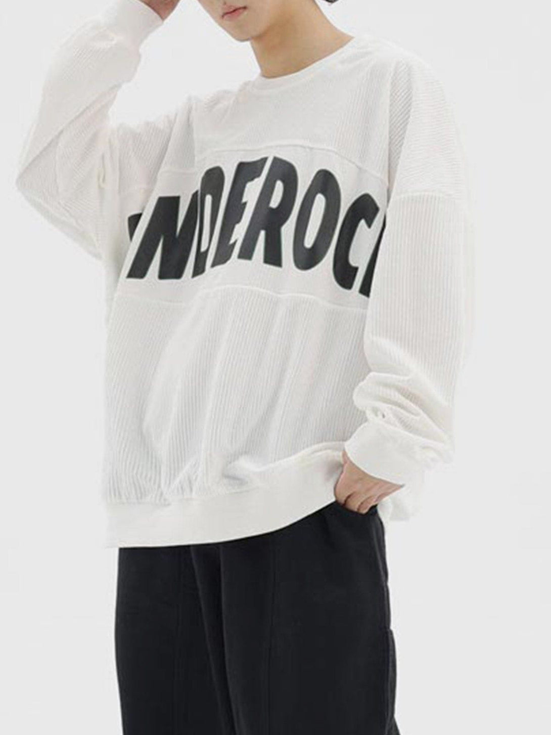 Helmiss - Corduroy Letter Print Sweatshirt- Streetwear Fashion - helmiss.com