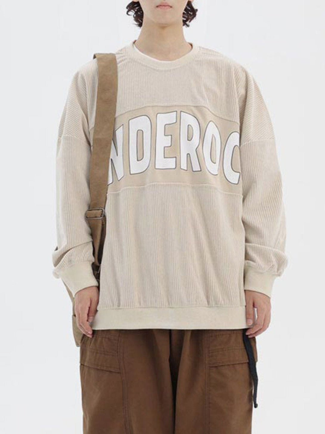 Helmiss - Corduroy Letter Print Sweatshirt- Streetwear Fashion - helmiss.com