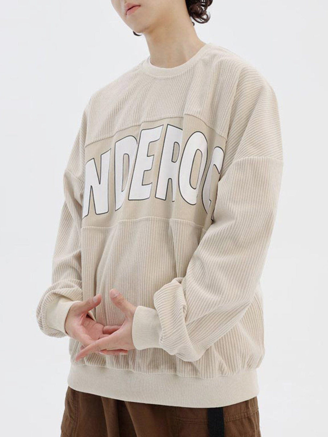 Helmiss - Corduroy Letter Print Sweatshirt- Streetwear Fashion - helmiss.com