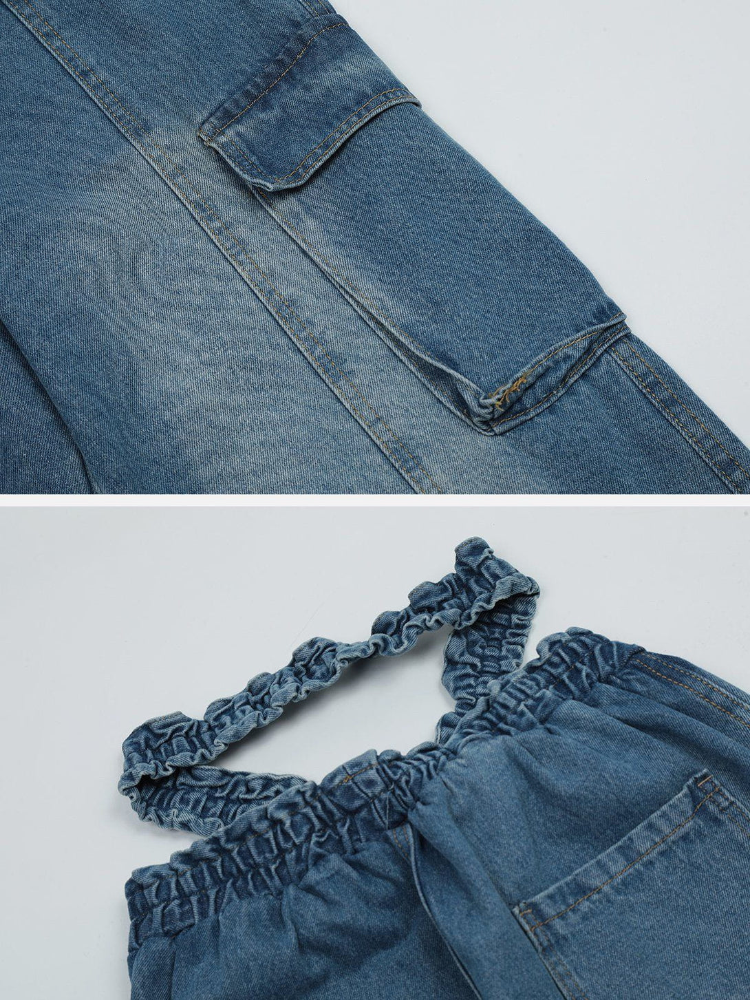 Helmiss - Cross Belt Washed Jeans- Streetwear Fashion - helmiss.com