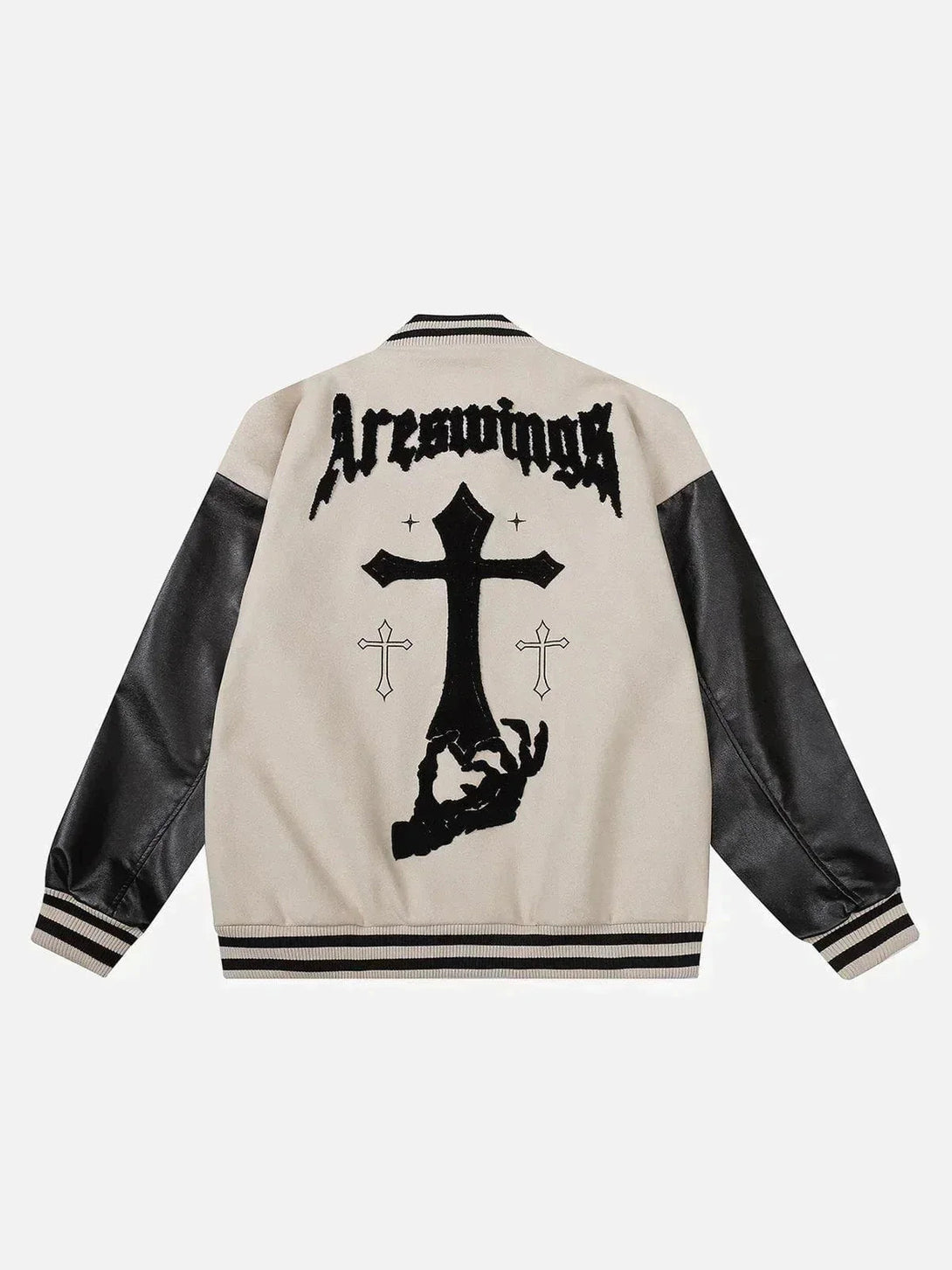 Helmiss - Cross Flock Patchwork Varsity Jacket- Streetwear Fashion - helmiss.com