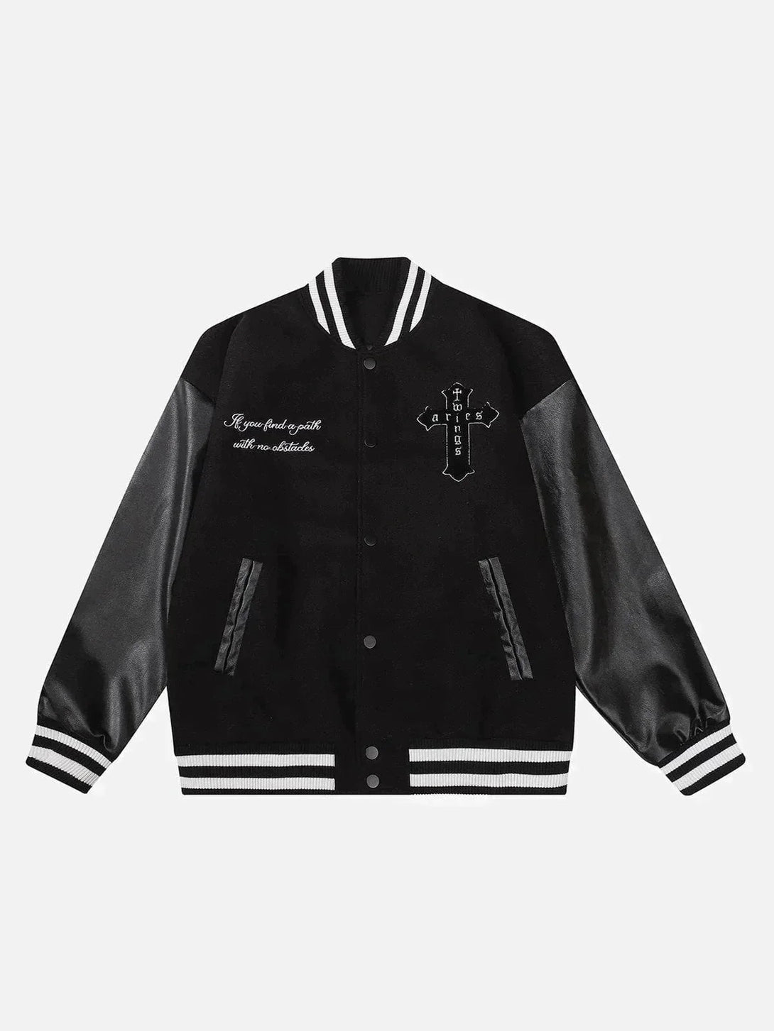 Helmiss - Cross Flock Patchwork Varsity Jacket- Streetwear Fashion - helmiss.com