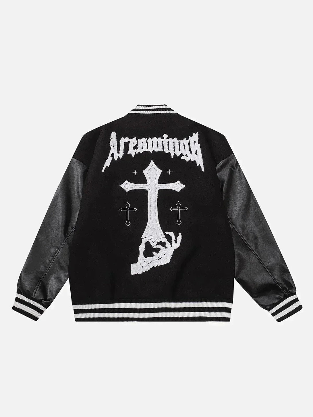 Helmiss - Cross Flock Patchwork Varsity Jacket- Streetwear Fashion - helmiss.com