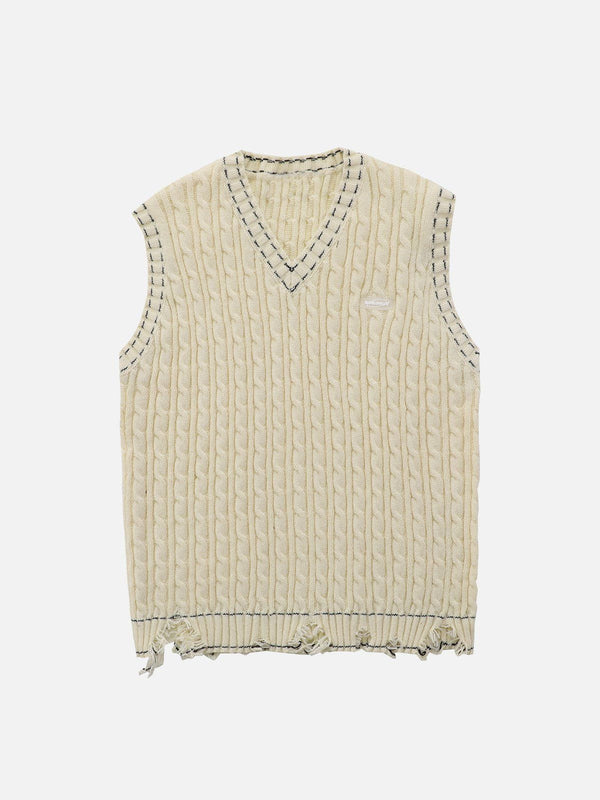 Helmiss - Cut Hem Sweater Vest- Streetwear Fashion - helmiss.com