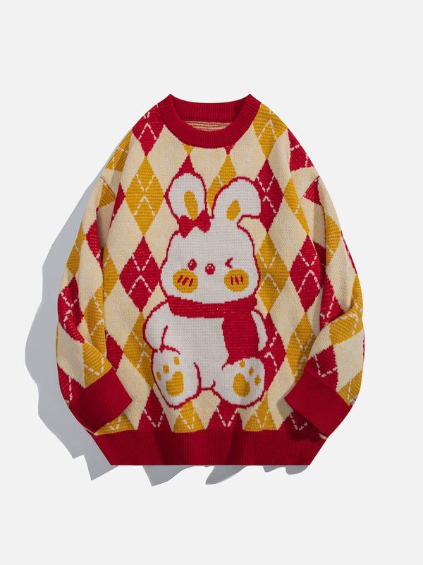 Helmiss - Cute Rabbit Rhombus Patchwork Sweater- Streetwear Fashion - helmiss.com