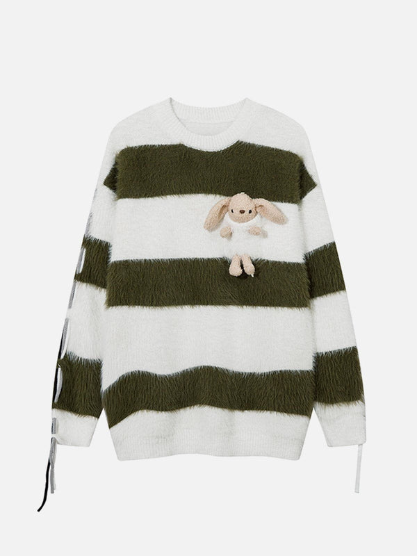 Helmiss - Cute Rabbit Stripe Mohair Sweater- Streetwear Fashion - helmiss.com