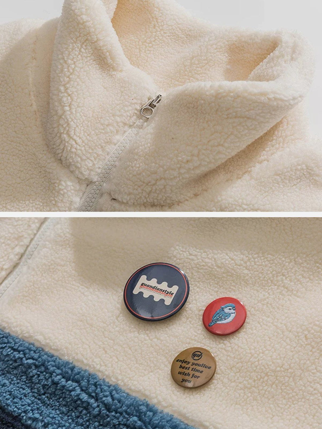 Helmiss - DIY Badge Patchwork Sherpa Coat- Streetwear Fashion - helmiss.com