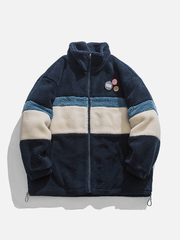 Helmiss - DIY Badge Patchwork Sherpa Coat- Streetwear Fashion - helmiss.com