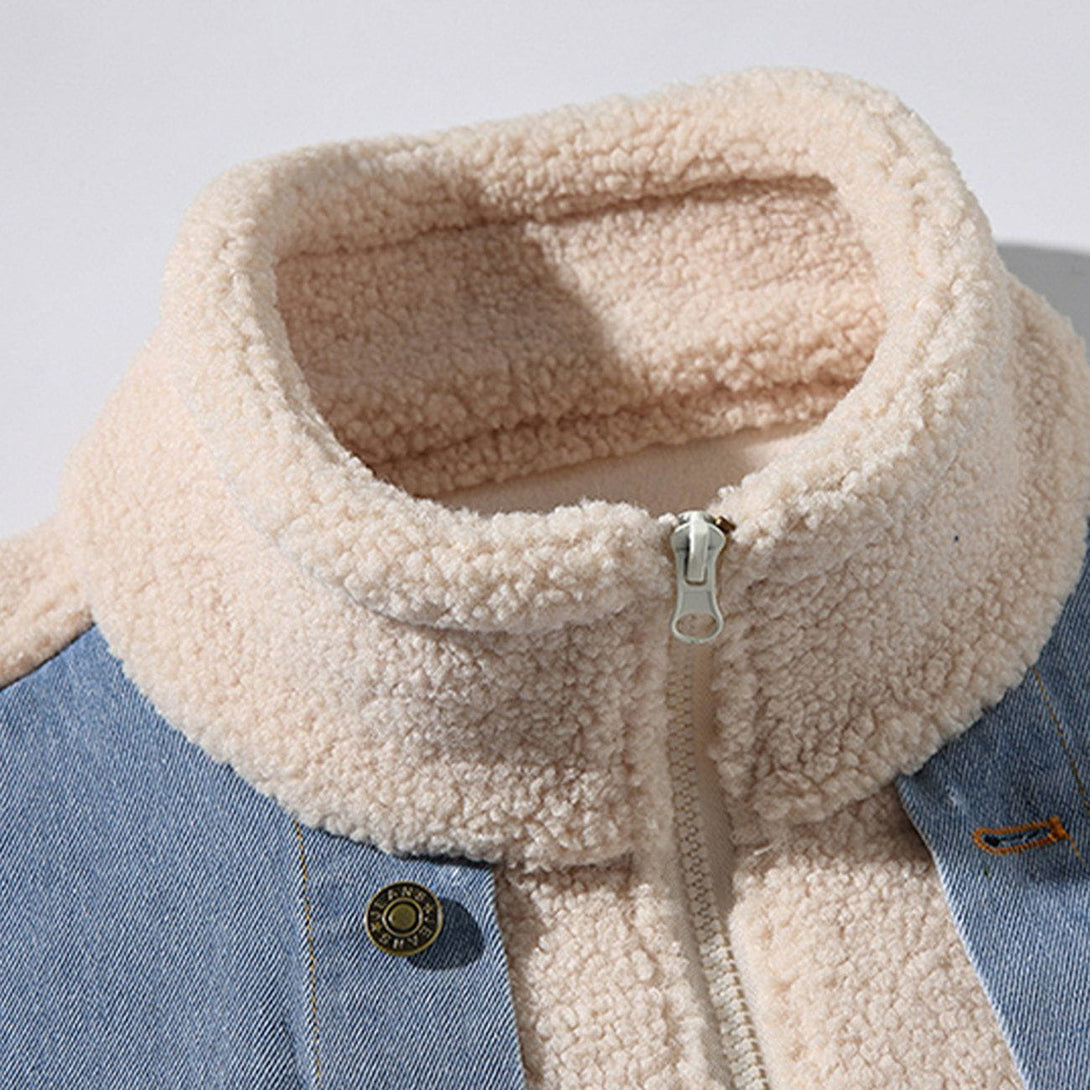 Helmiss - Denim Panel Sherpa Winter Coat- Streetwear Fashion - helmiss.com