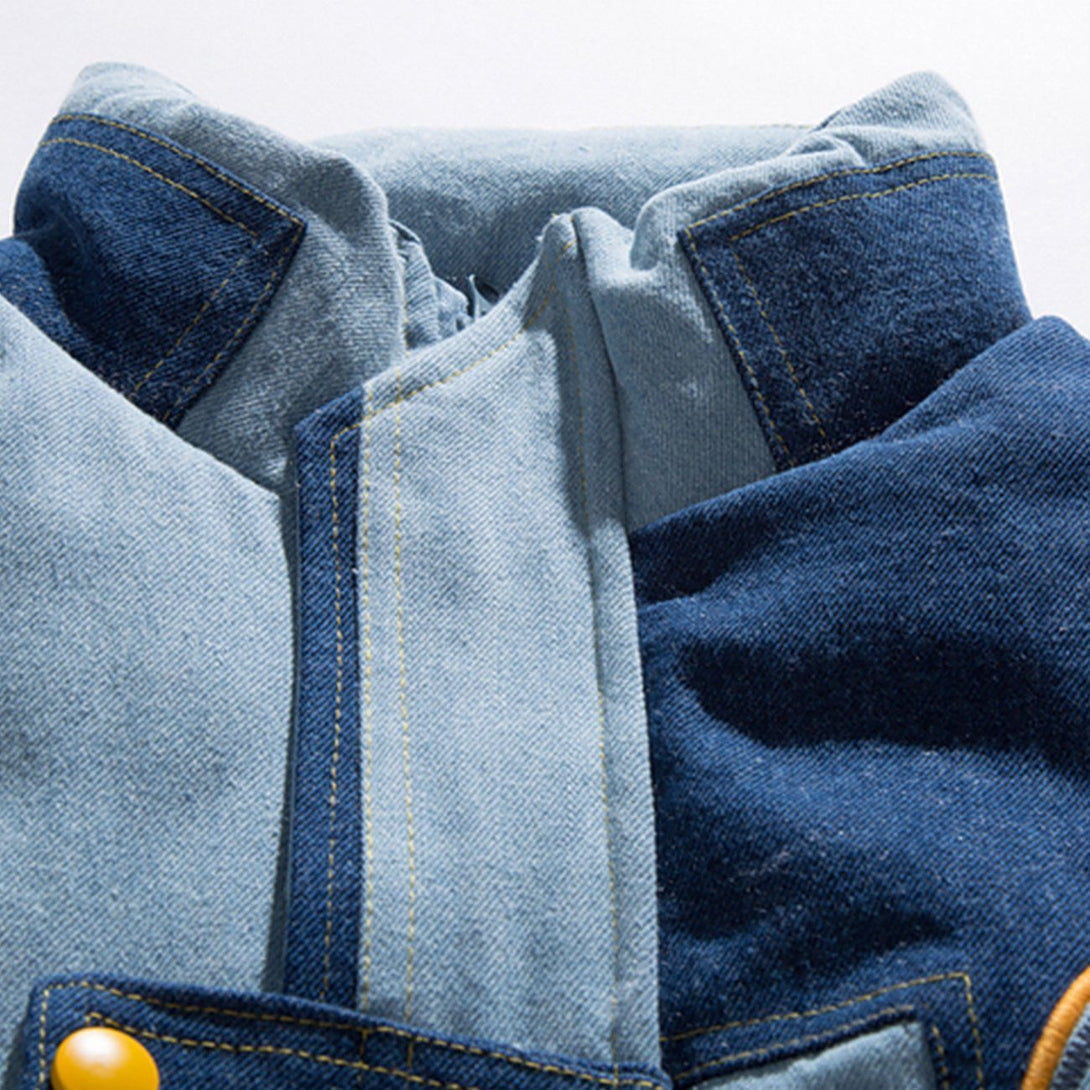 Helmiss - Denim Panel Winter Coat- Streetwear Fashion - helmiss.com