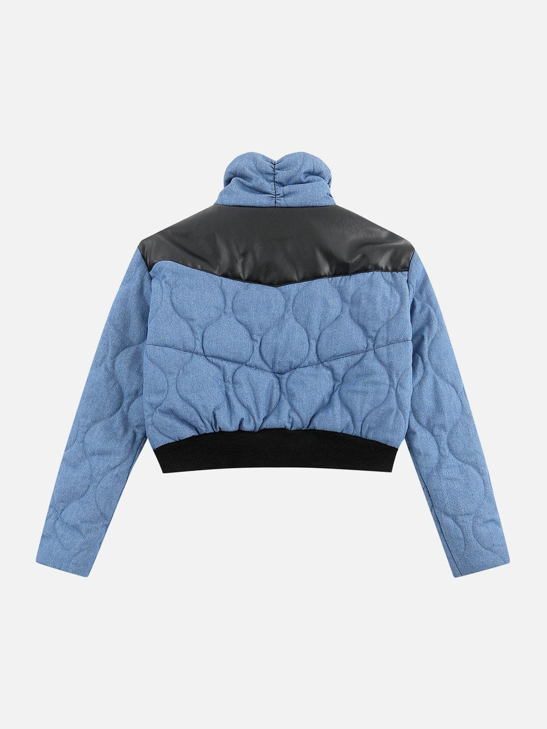 Helmiss - Denim Patchwork PU Short Winter Coat- Streetwear Fashion - helmiss.com