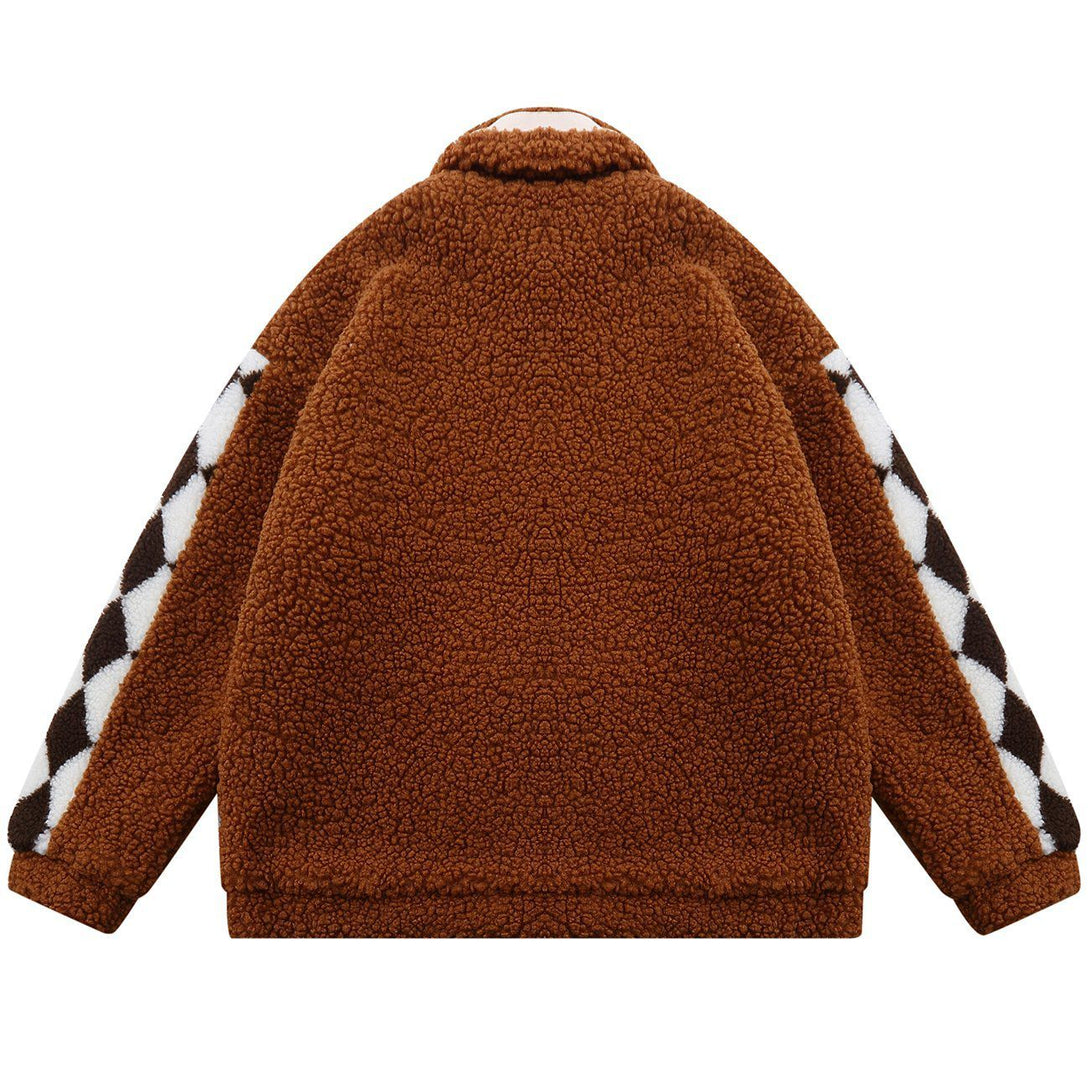 Helmiss - Diamond Grid Sherpa Winter Coat- Streetwear Fashion - helmiss.com