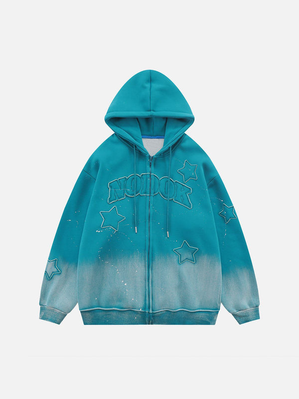 Helmiss - Distressed Gradient Applique Stars Hoodie- Streetwear Fashion - helmiss.com