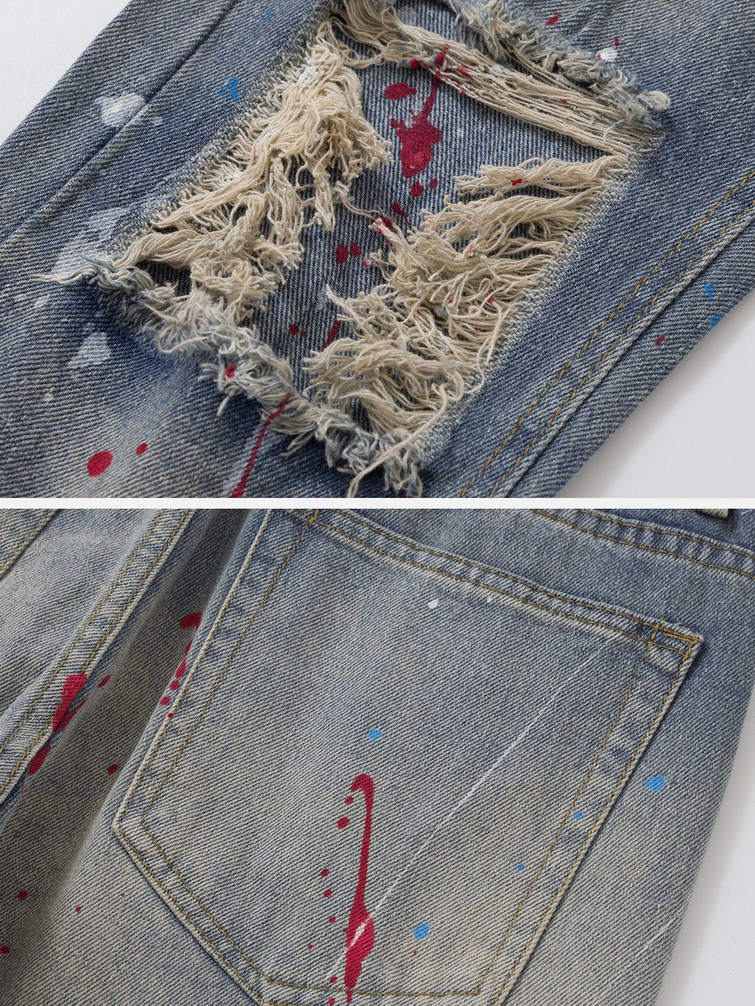 Helmiss - Distressed Splashed Ink Graffiti Jeans- Streetwear Fashion - helmiss.com