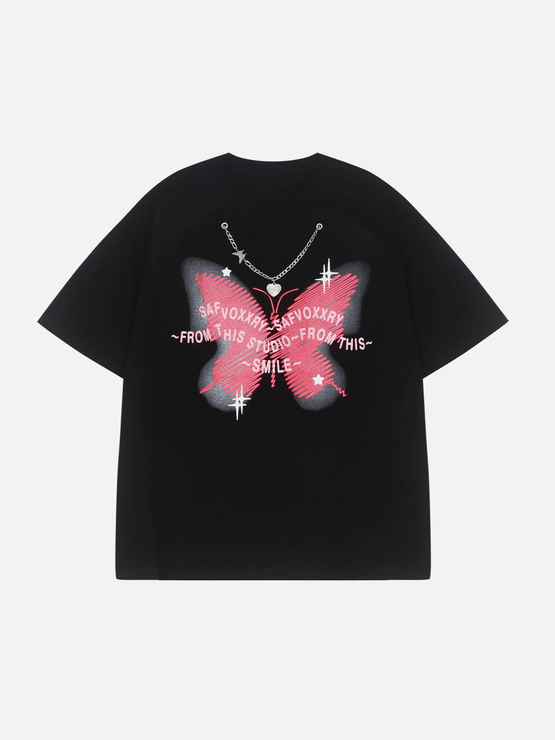 Helmiss - Doodle Butterfly Print Tee- Streetwear Fashion - helmiss.com