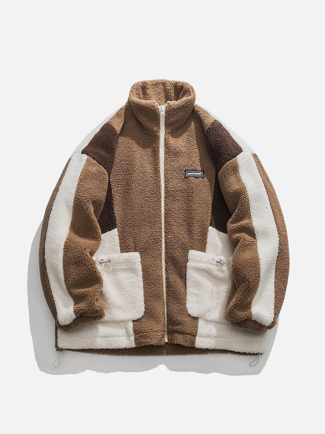 Helmiss - Drawstring Patchwork Sherpa Coat- Streetwear Fashion - helmiss.com