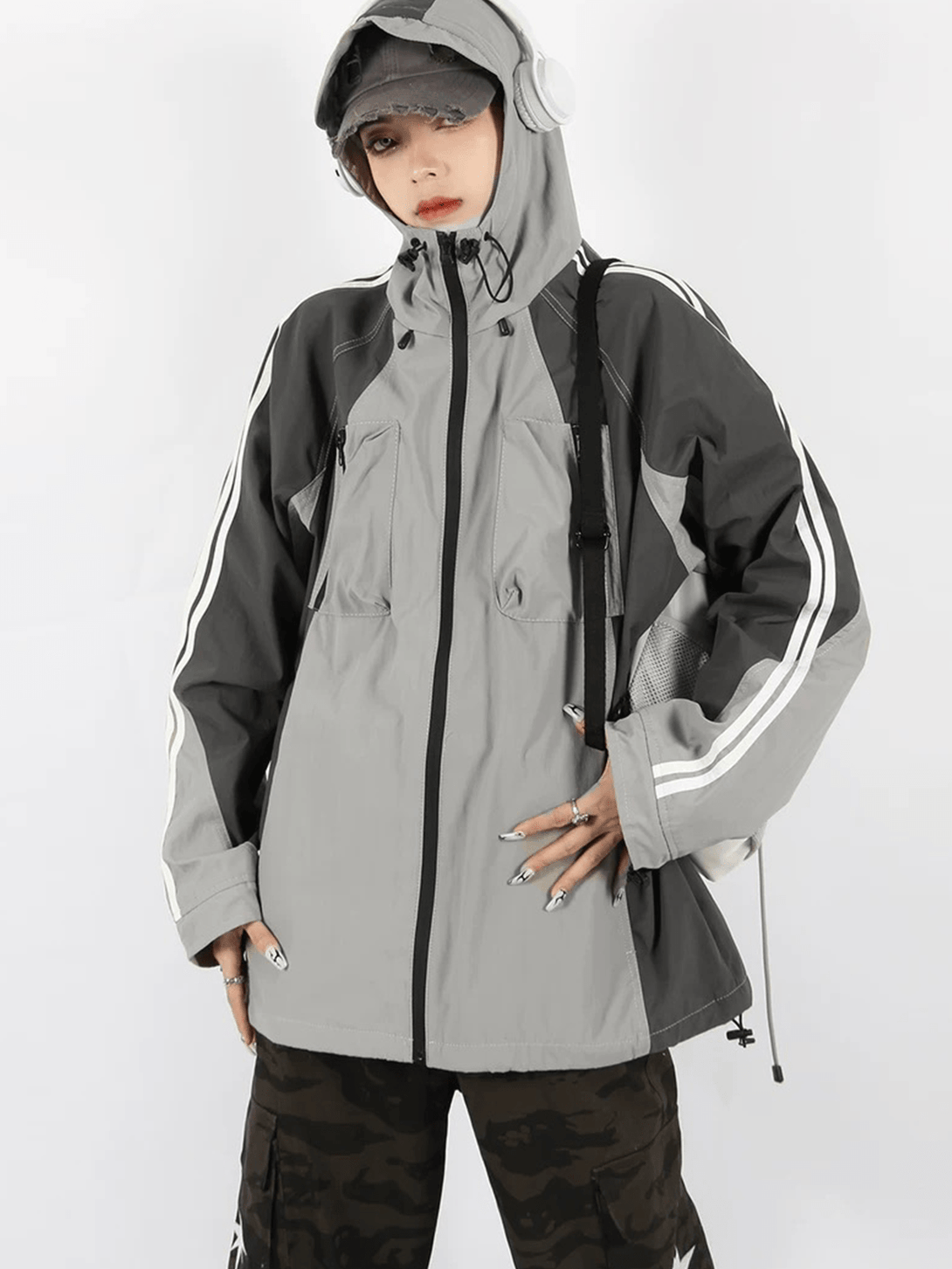 Helmiss - Drawstring Windbreaker Anorak- Streetwear Fashion - helmiss.com