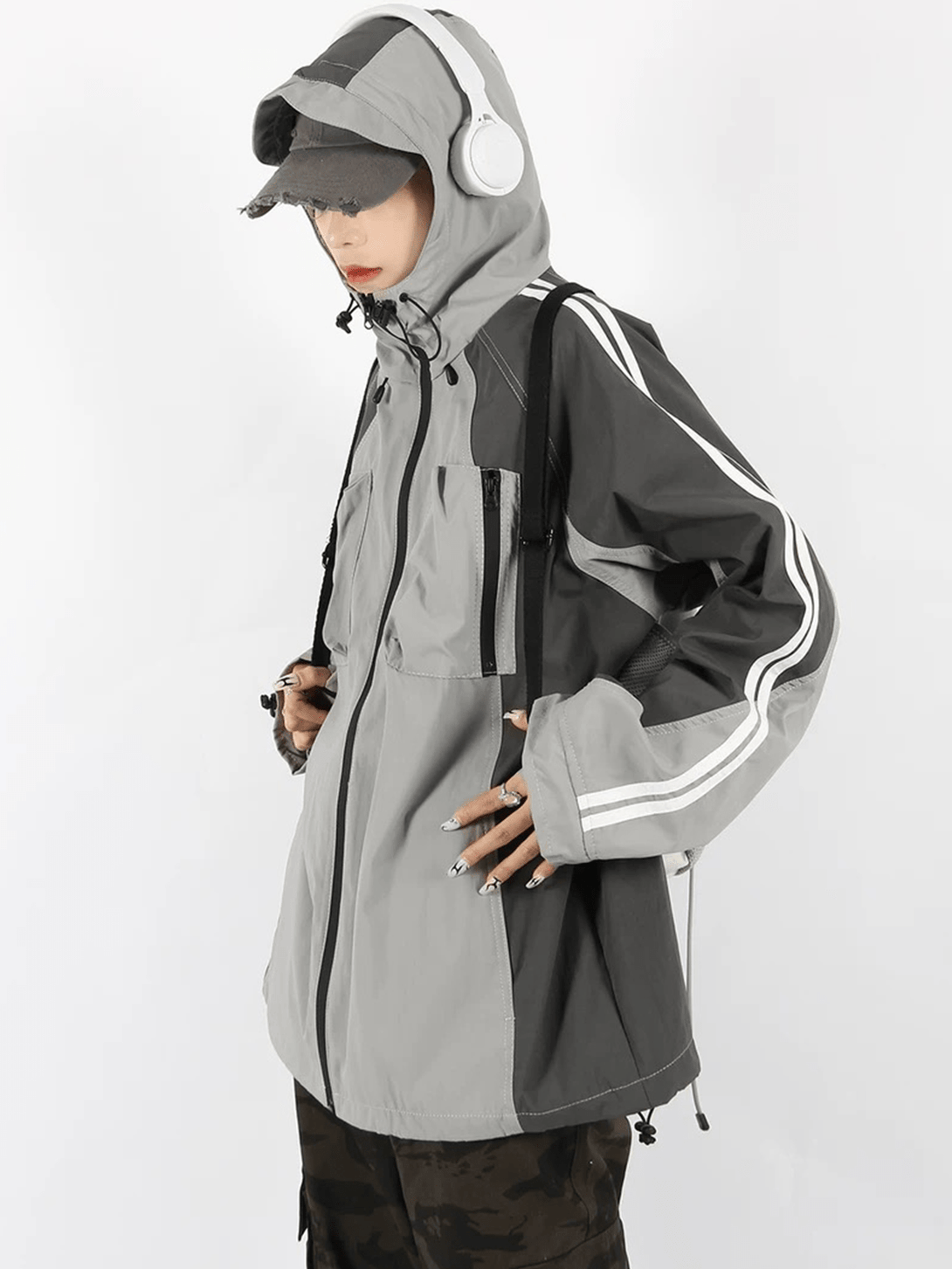 Helmiss - Drawstring Windbreaker Anorak- Streetwear Fashion - helmiss.com