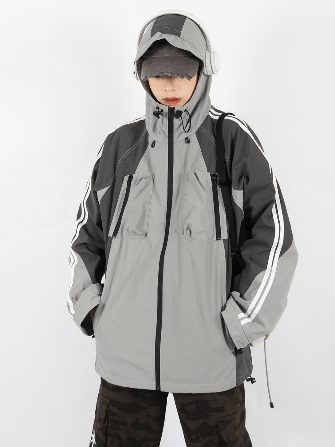 Helmiss - Drawstring Windbreaker Anorak- Streetwear Fashion - helmiss.com