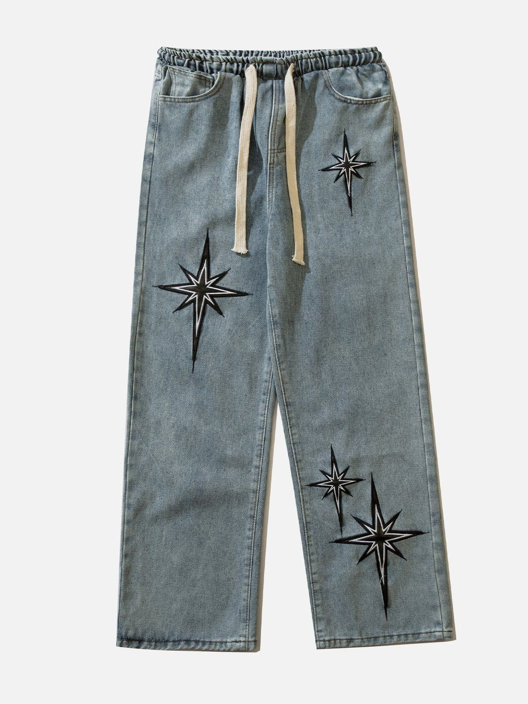 Helmiss - Embroidered Drawstring Jeans- Streetwear Fashion - helmiss.com