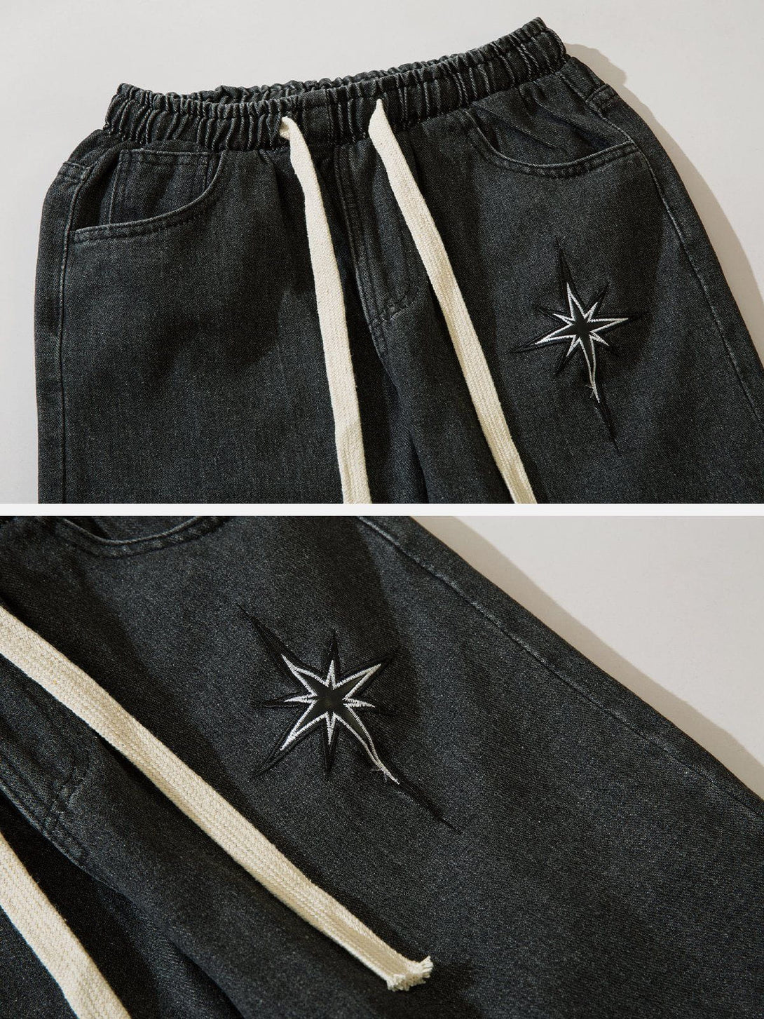 Helmiss - Embroidered Drawstring Jeans- Streetwear Fashion - helmiss.com