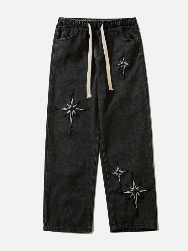 Helmiss - Embroidered Drawstring Jeans- Streetwear Fashion - helmiss.com