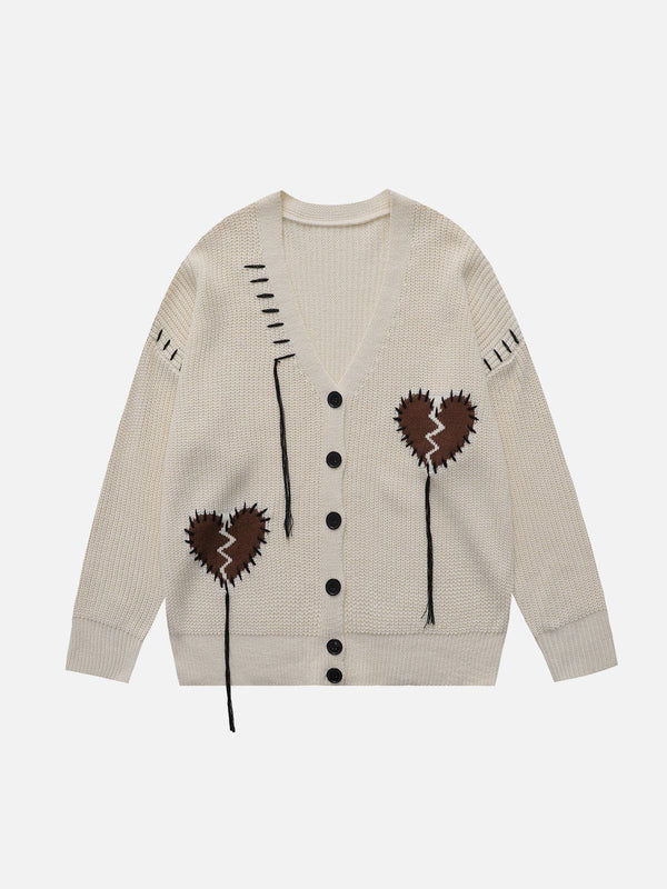 Helmiss - Embroidered Heart Fringe Cardigan- Streetwear Fashion - helmiss.com