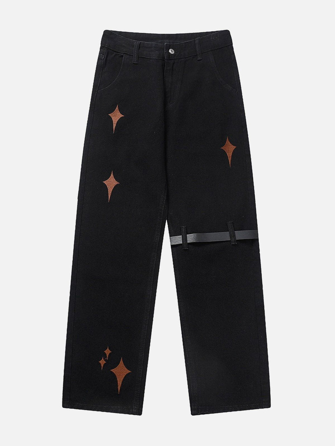 Helmiss - Embroidered Leg Hoop Jeans- Streetwear Fashion - helmiss.com