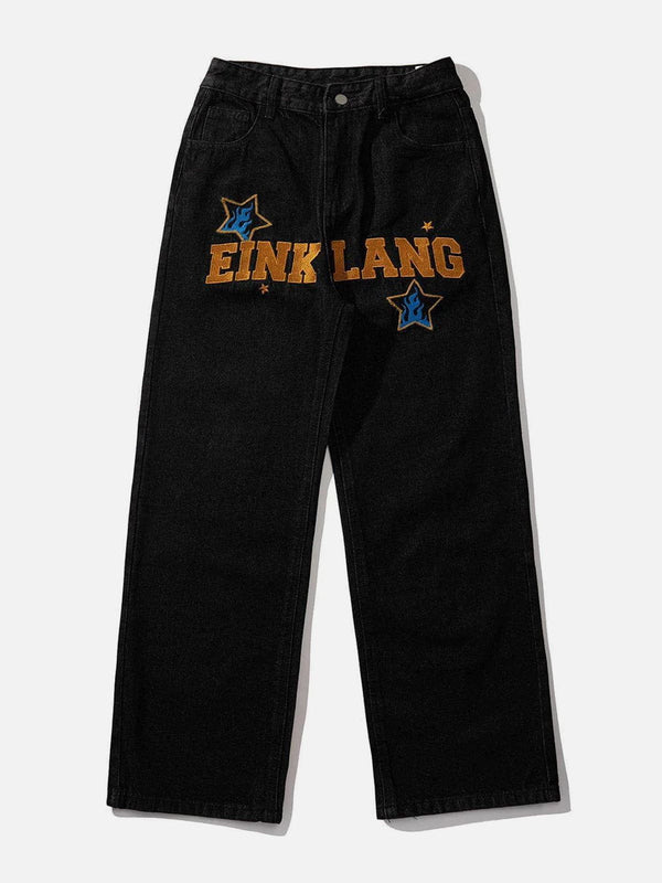 Helmiss - Embroidered Letter Jeans- Streetwear Fashion - helmiss.com