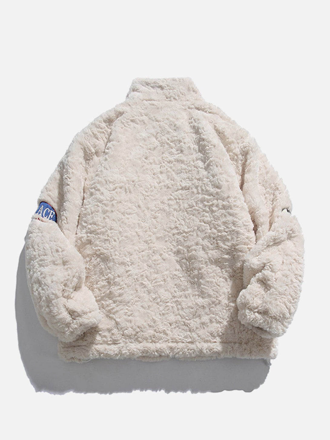 Helmiss - Embroidered Lettering Sherpa Coat- Streetwear Fashion - helmiss.com