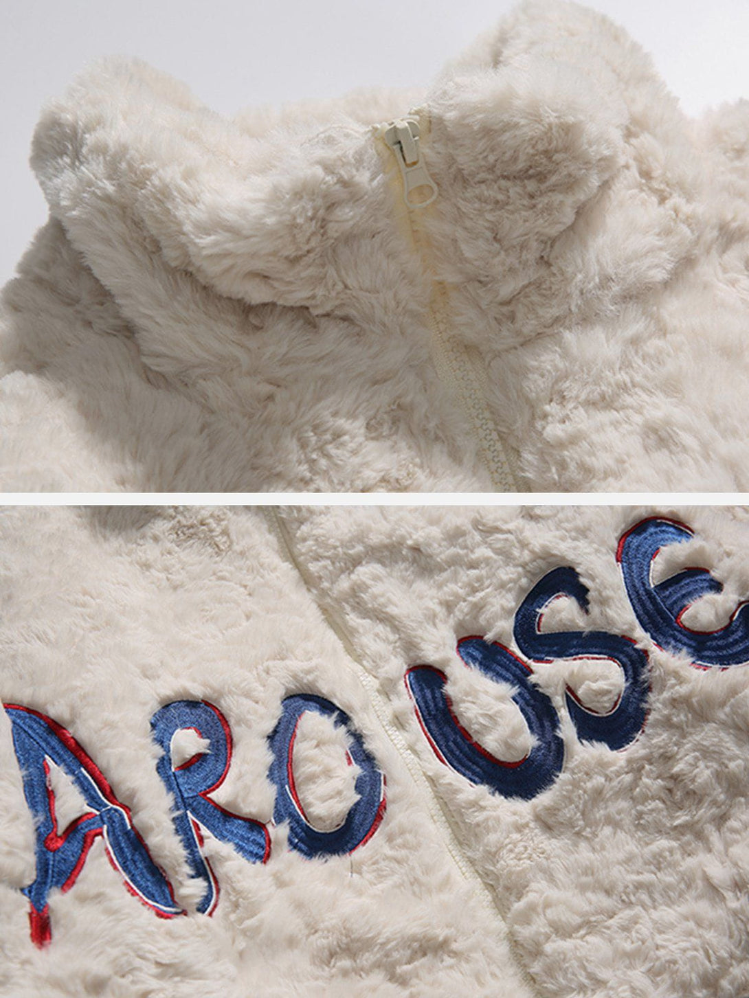 Helmiss - Embroidered Lettering Sherpa Coat- Streetwear Fashion - helmiss.com