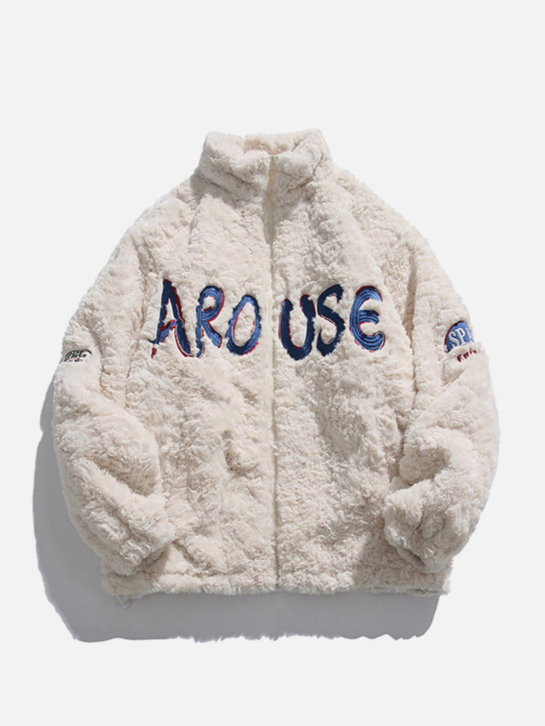 Helmiss - Embroidered Lettering Sherpa Coat- Streetwear Fashion - helmiss.com