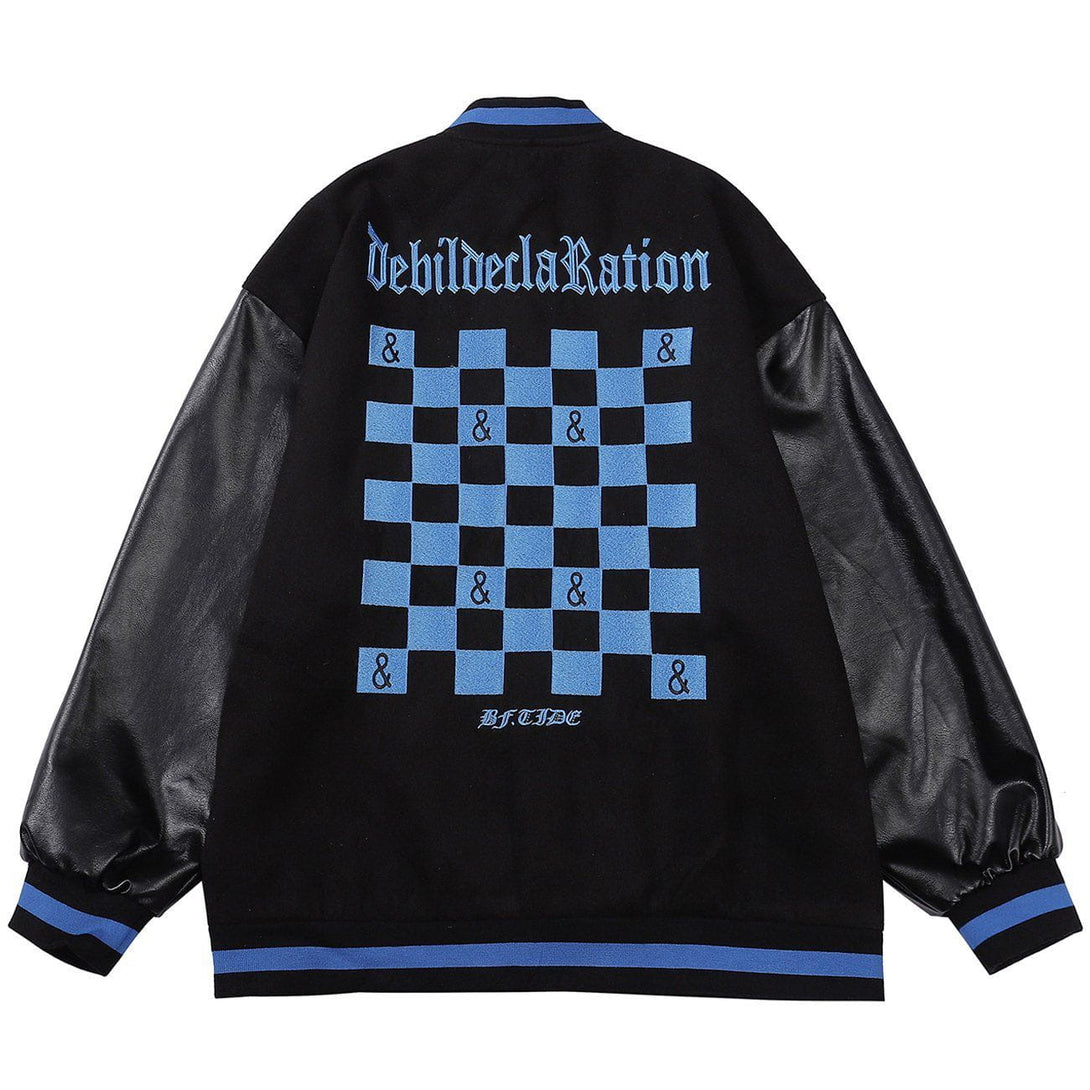 Helmiss - Embroidered Letters Checkerboard Winter Coat- Streetwear Fashion - helmiss.com