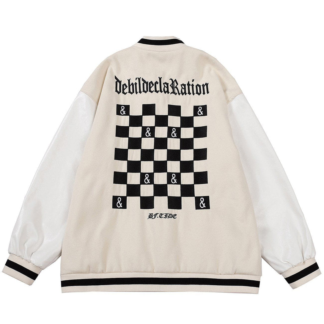 Helmiss - Embroidered Letters Checkerboard Winter Coat- Streetwear Fashion - helmiss.com