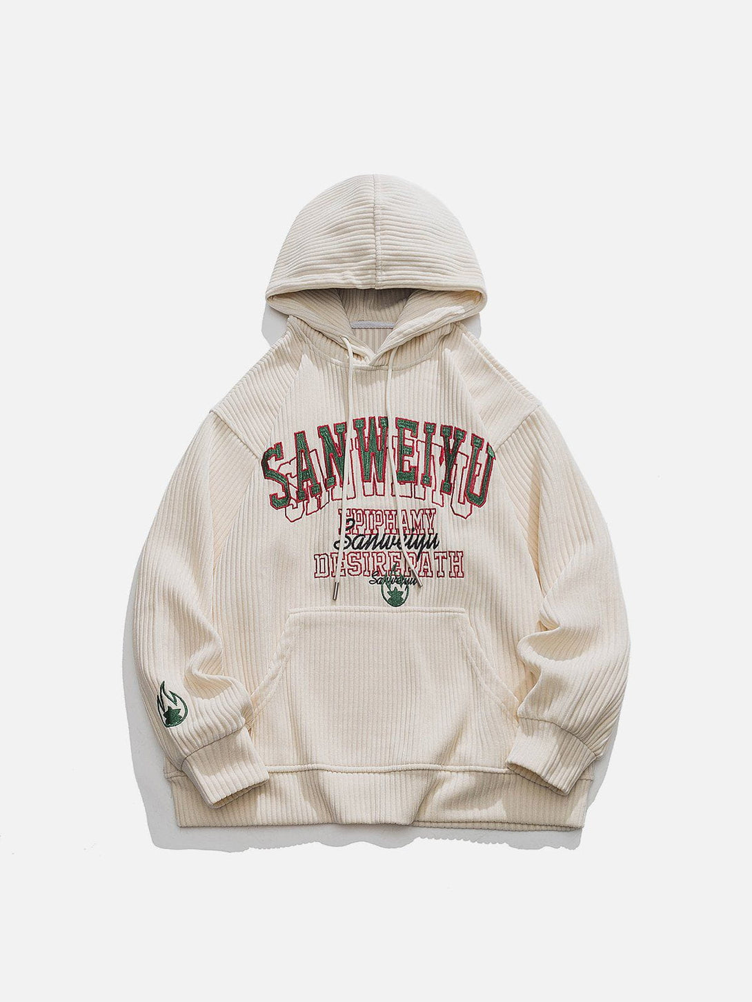 Helmiss - Embroidered Letters Corduroy Hoodie- Streetwear Fashion - helmiss.com