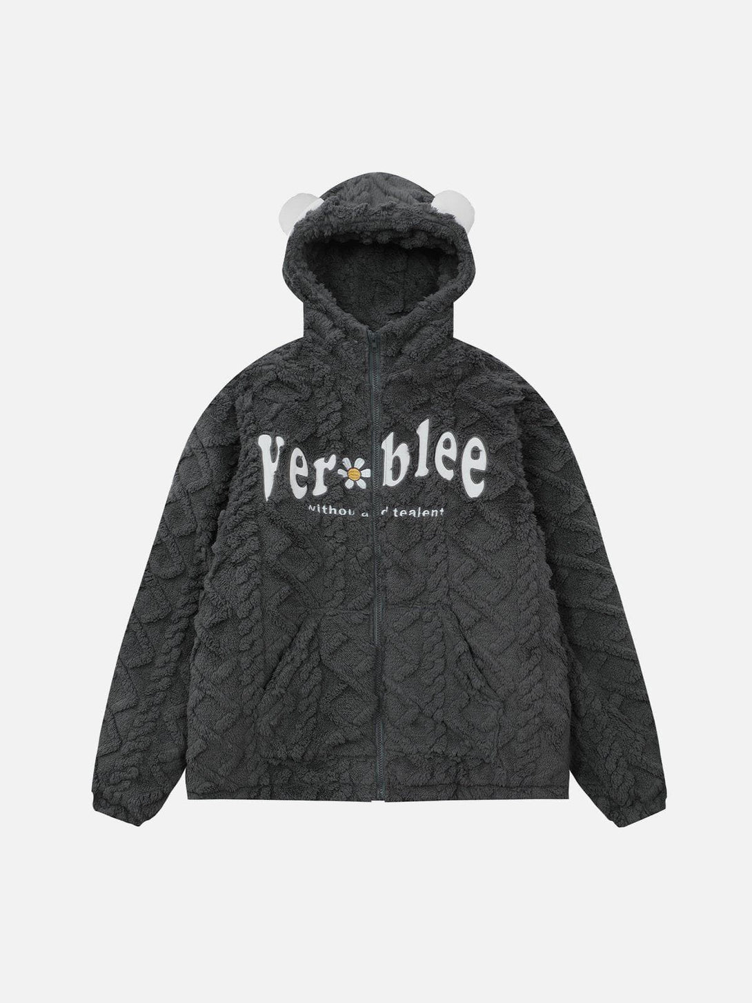 Helmiss - Embroidered Letters Sherpa Coat- Streetwear Fashion - helmiss.com