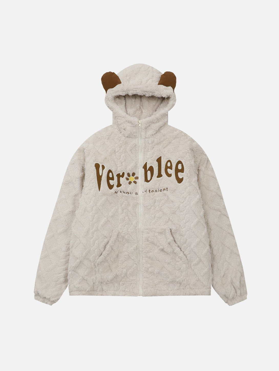 Helmiss - Embroidered Letters Sherpa Coat- Streetwear Fashion - helmiss.com