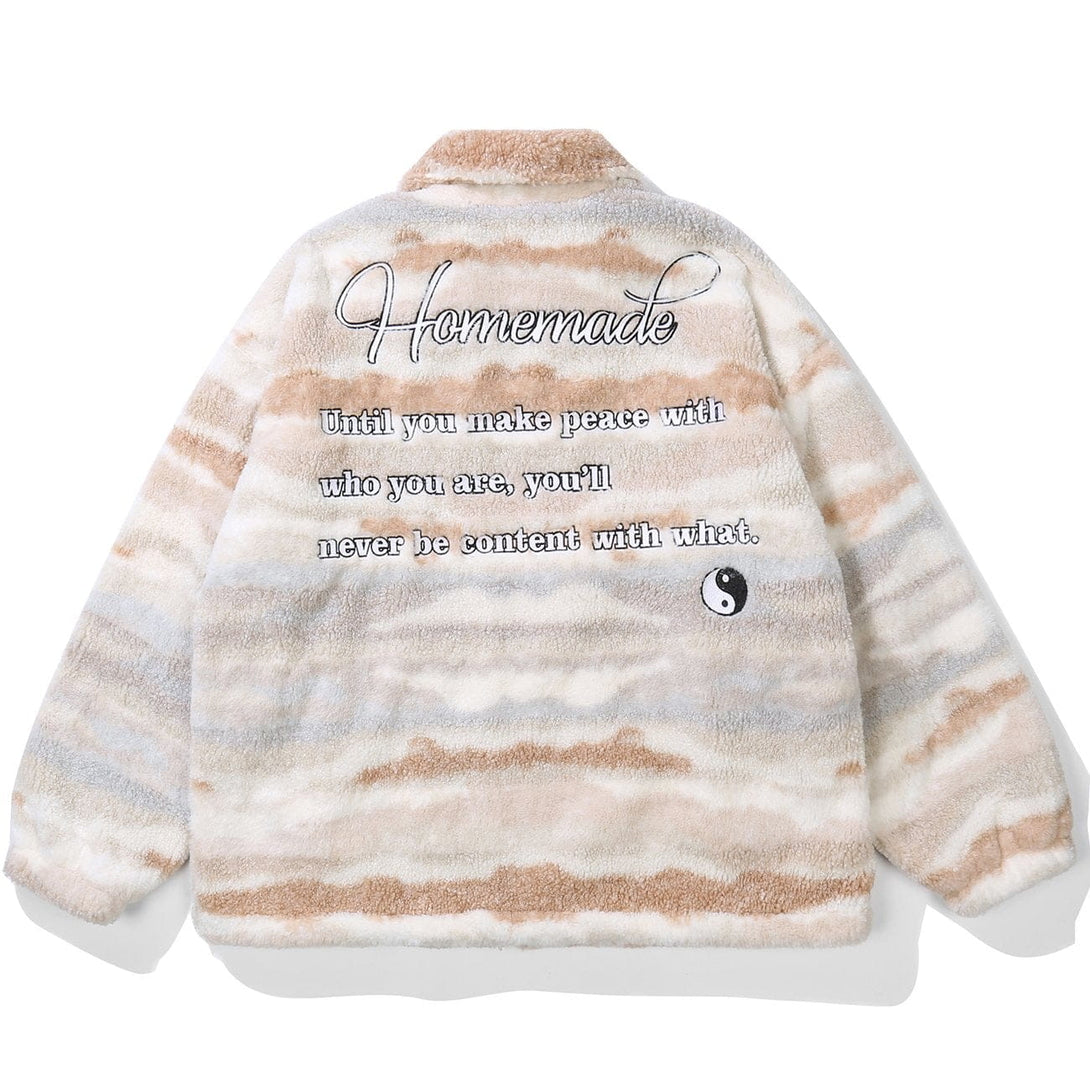 Helmiss - Embroidered Letters Sherpa Winter Coat- Streetwear Fashion - helmiss.com