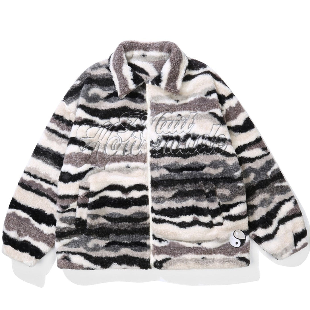 Helmiss - Embroidered Letters Sherpa Winter Coat- Streetwear Fashion - helmiss.com